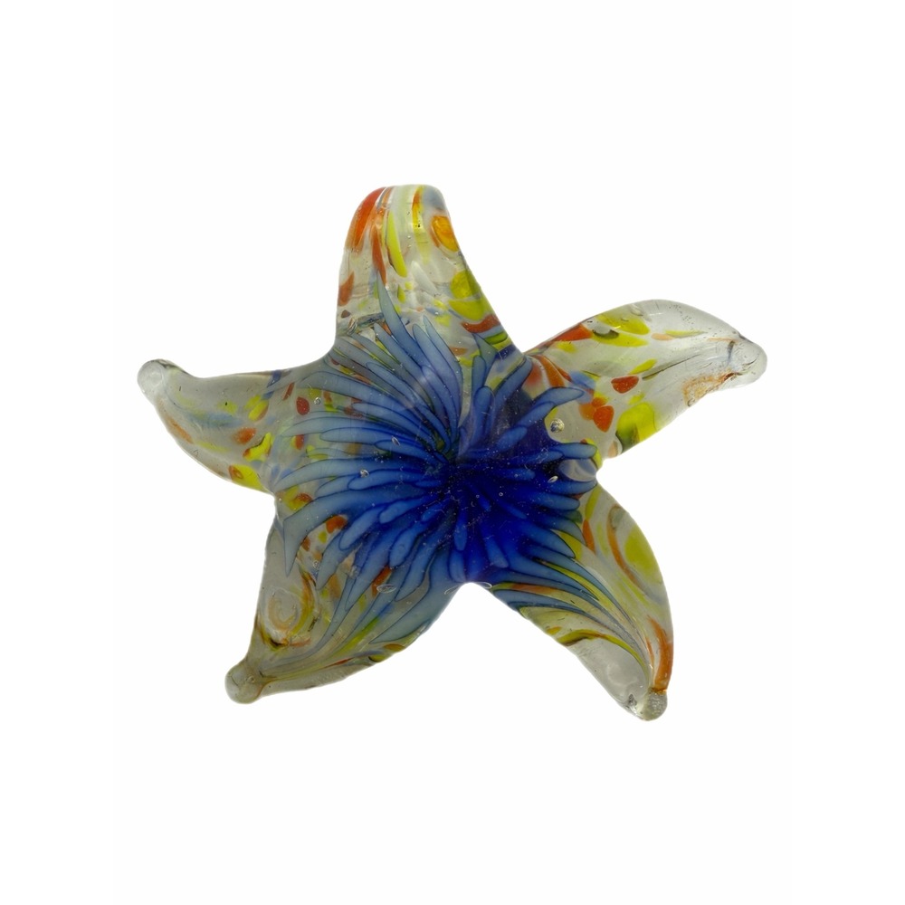 Art Glass Starfish Pendant Blue Multi Color Murano Style Nautical Charm